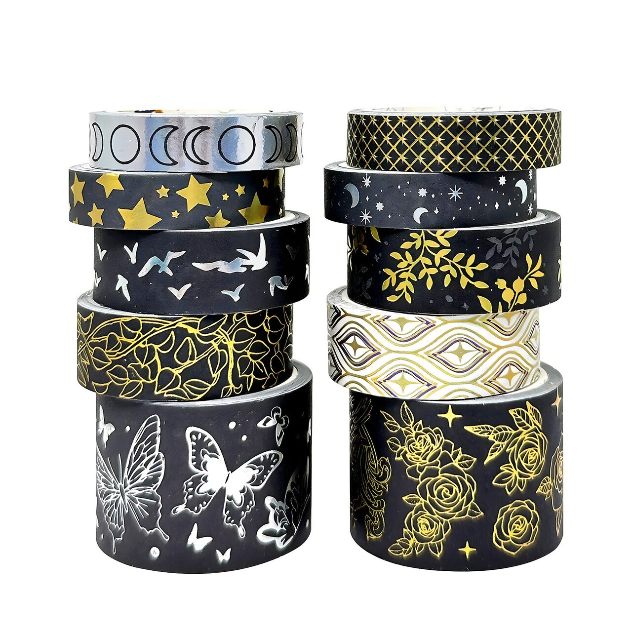 Wrapables Decorative Gold Foil Washi Tape Box Set for Arts & Crafts, Scrapbooking, Stationery, Diary (10 Rolls)